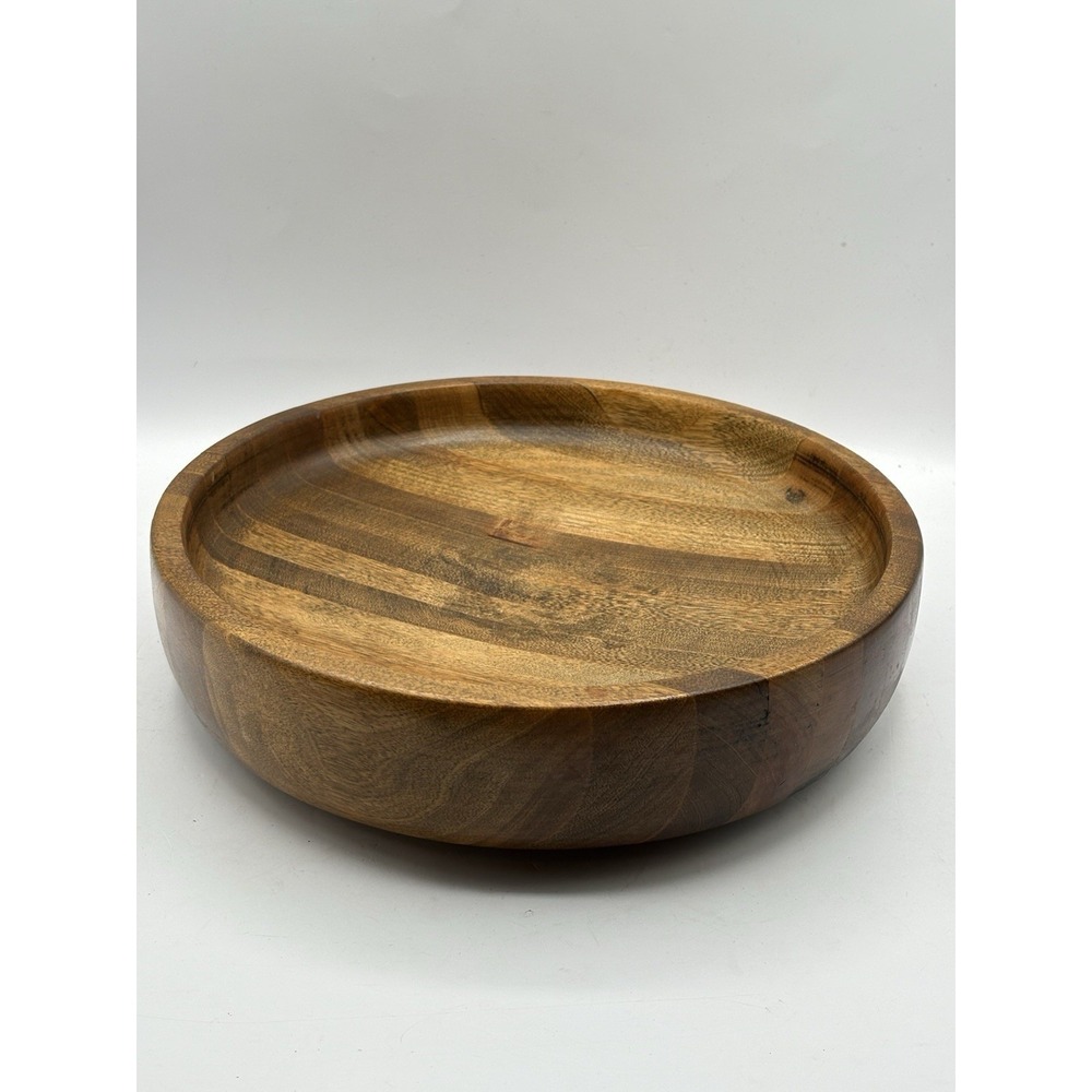 Large Lathe Turned Oak Shallow Wooden Bowl Heavy Thick 11" Farmhouse Decor